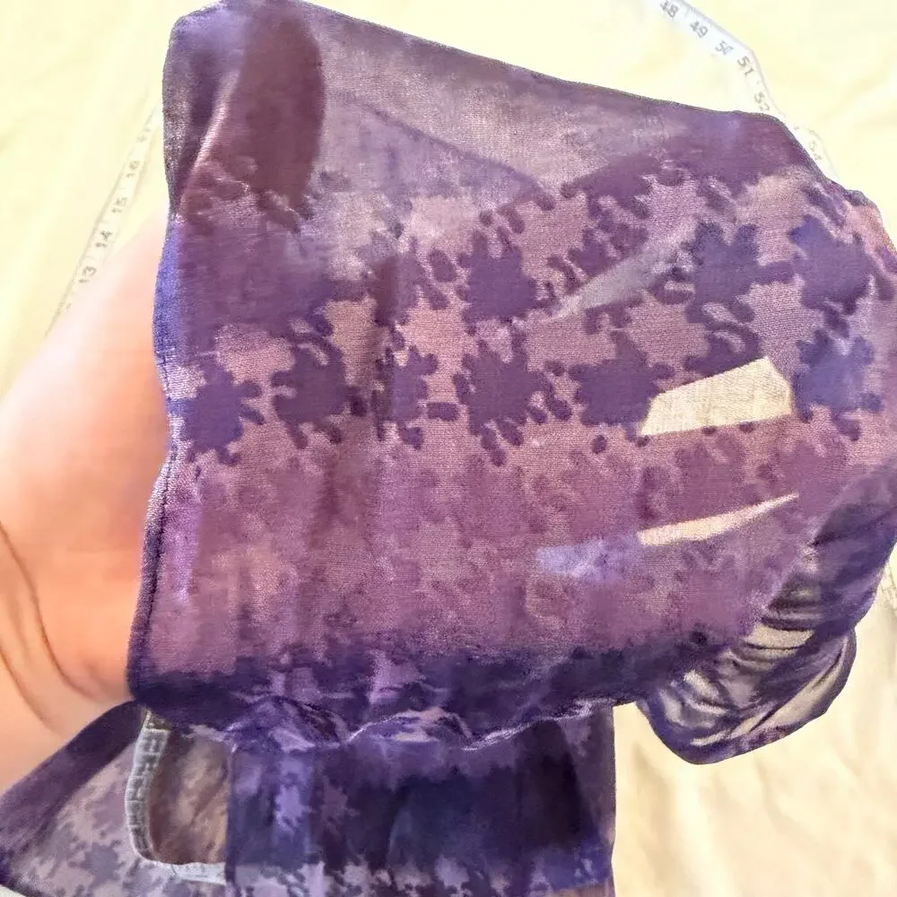 Purple Silk Neck Scarf Abstract Print Witchy Whimsygoth Fairy Grunge
